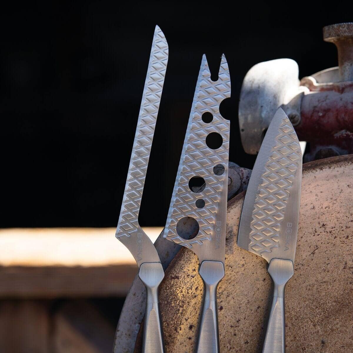 Boska Stainless Steel Cheese 3 Knife Set - Great for Cheese - Multi-Purpose Cheese Slicer - Handheld Slicer - Silver Non-Stick - Dishwasher Safe - For Kitchen Cooking