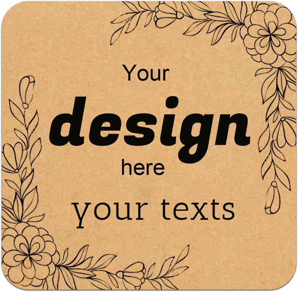 Custom Stickers Personalized Square Kraft Paper Sticker Customizable Floral Wreath Labels, Stickers for Mason Jars, Wedding Favors, Gift Tags, Party Packaging (Style 8)