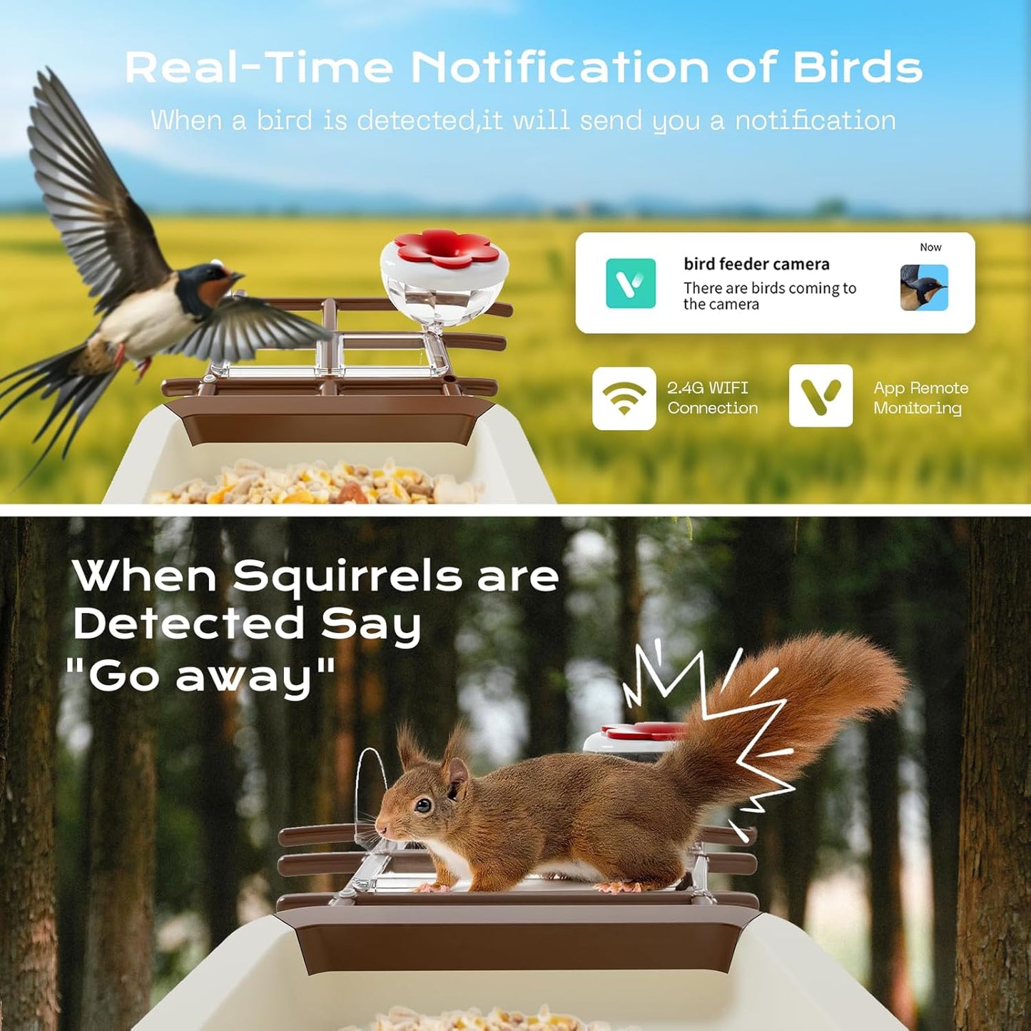 Bird Feeder with Camera, 2K HD Live Video, Smart Bird Cam Solar Powered with AI Birds Species Identification, Auto Capture Video, Instant Arrival Alerts, Best Gifts for Mom Dad