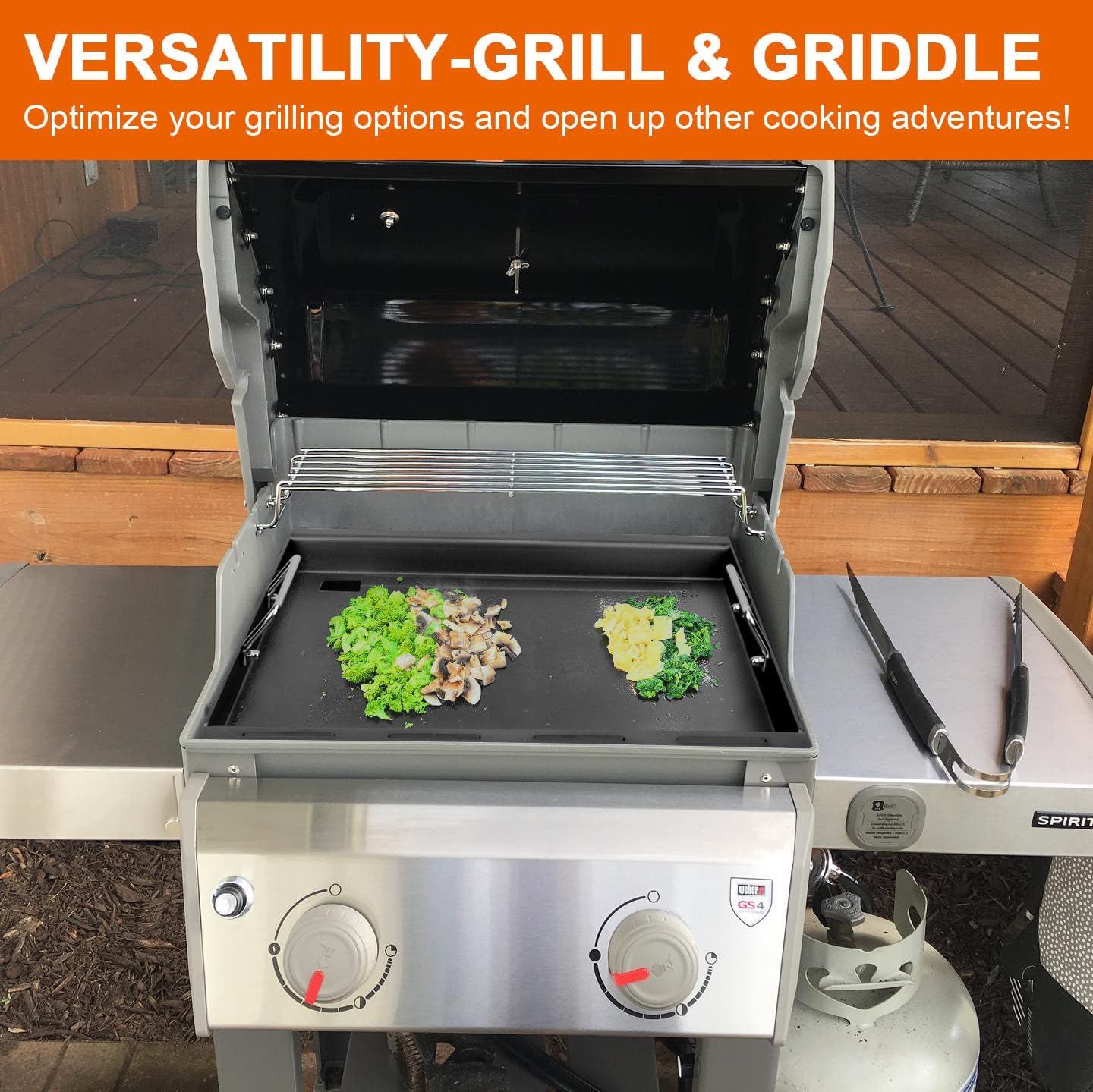 Full-Size Griddle Inserts for Weber Spirit I & II 200 Series Grills, Flat Top Grill Griddle for GS4 Spirit E-210 E-220 S-210 S-220, Rectangular Grill Insert Replacement for 7637 Grates