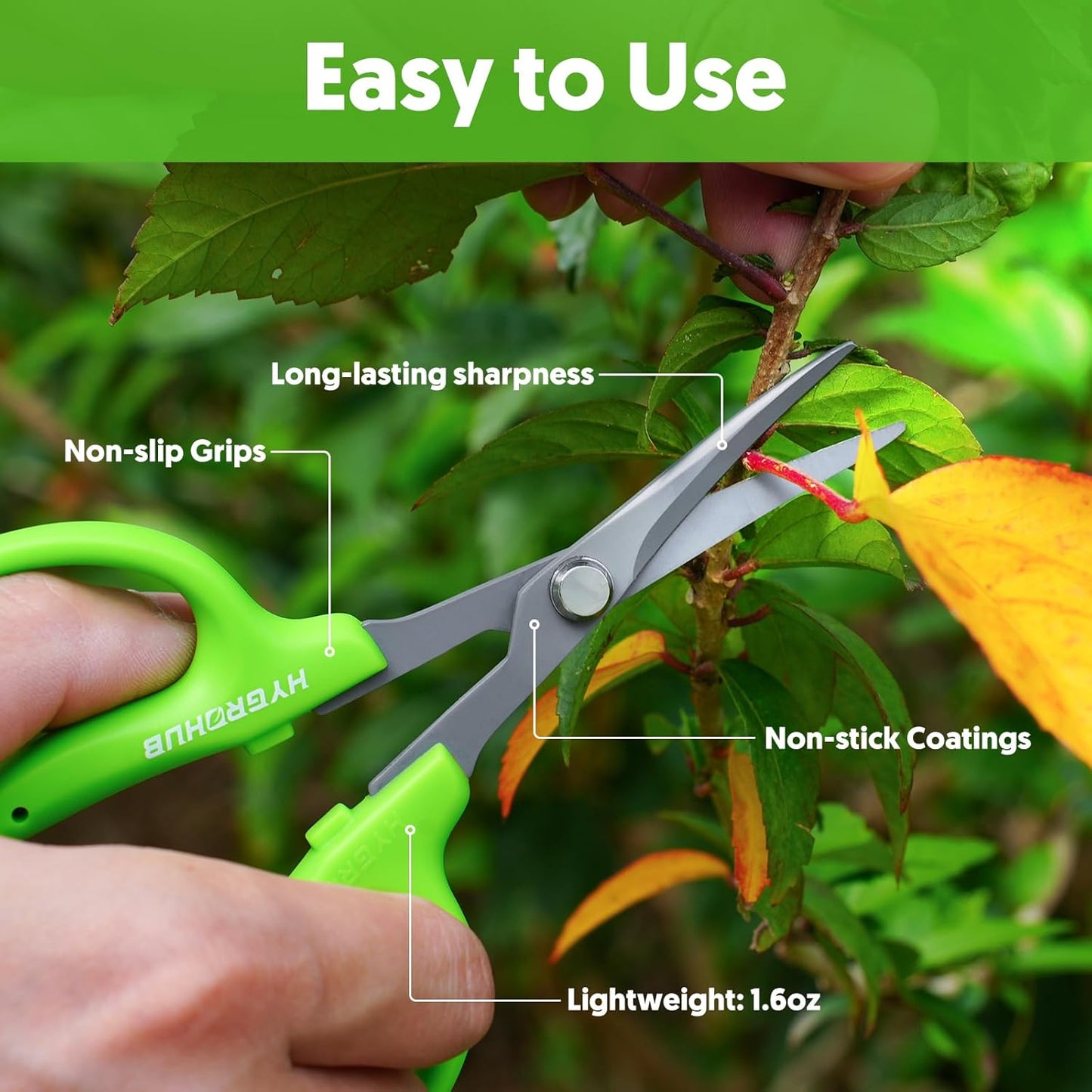 2PCS Garden Scissors, Curved Blade,6in Pruning Shears Snips Non-stick Coated Sharp Steel Blades - Gardening Tools Garden Shears for Plants Herb Flowers in Grow Tent and Hydroponics