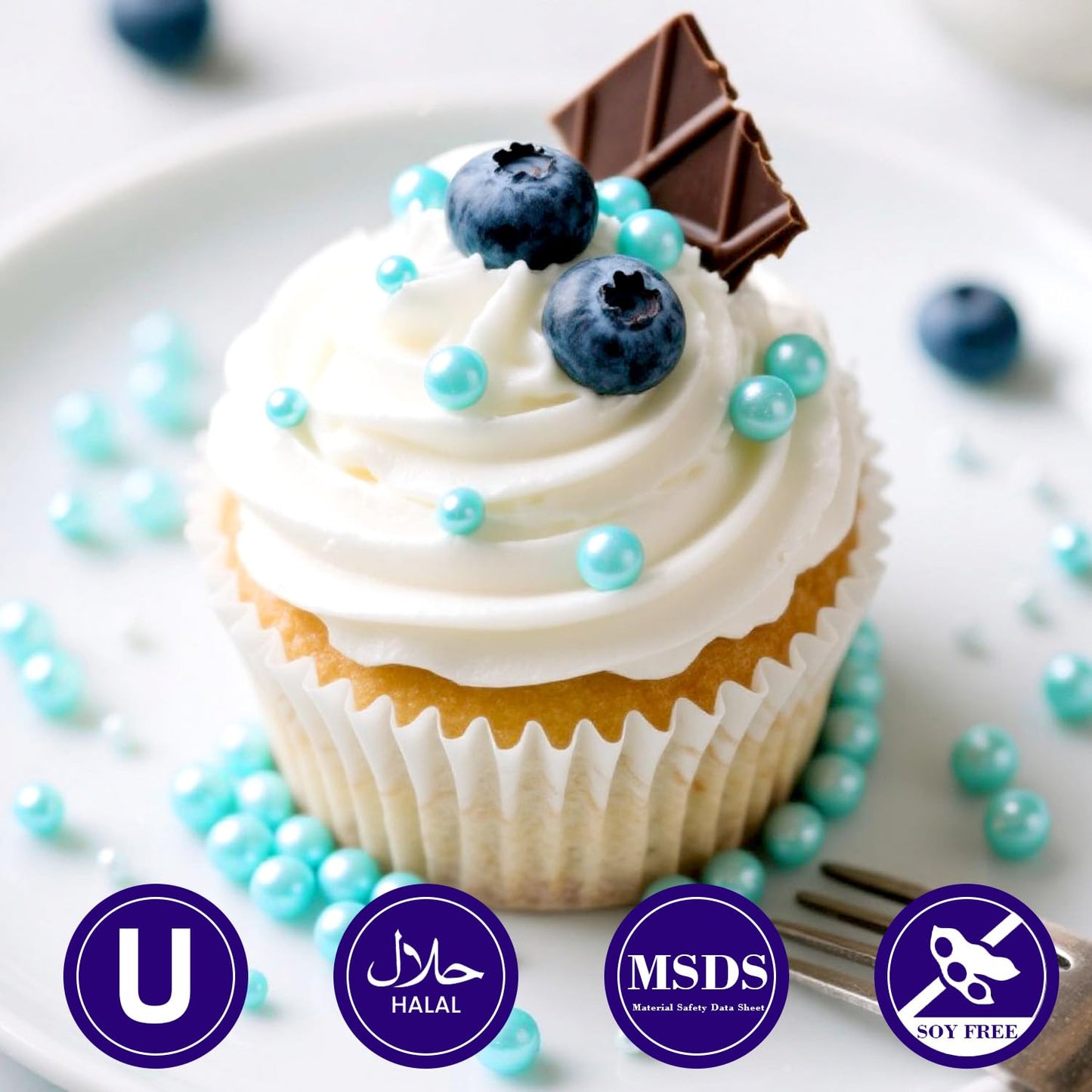 Dazzjoy Blue Edible Pearl, Edible Pearls Sugar Sprinkles, 130g/4.58oz, Blue Pearls Sprinkles for Cake Decorating, Cupcake Toppers