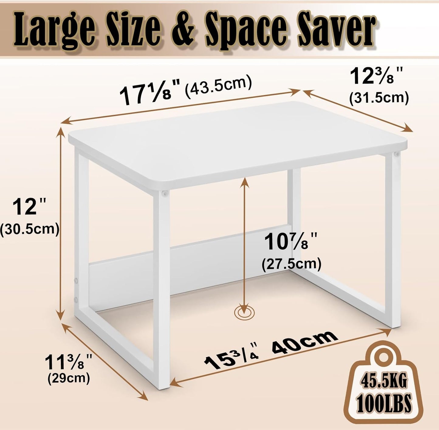 MARTY Kitchen Countertop Organizer Cabinet Shelf, 17x12.4 Large Spice Racks Counter Shelf Microwave Oven Rack Desktop Storage Organization for Kitchen, Office, Metal & Wood, White