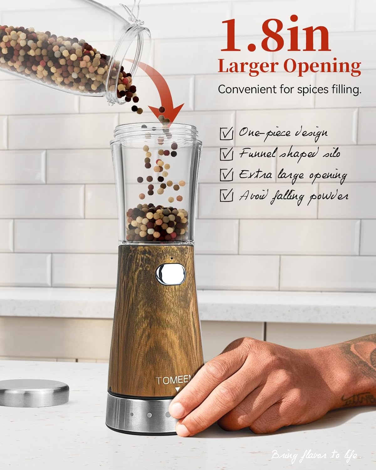 Electric Salt and Pepper Grinder Set with Storage Base, Stainless Steel Rechargeable Salt and Pepper Grinder Set with 4.5 oz Large Capacity, 1.8" Wide Mouth, Adjustable Coarseness, Ideal for Kitchen