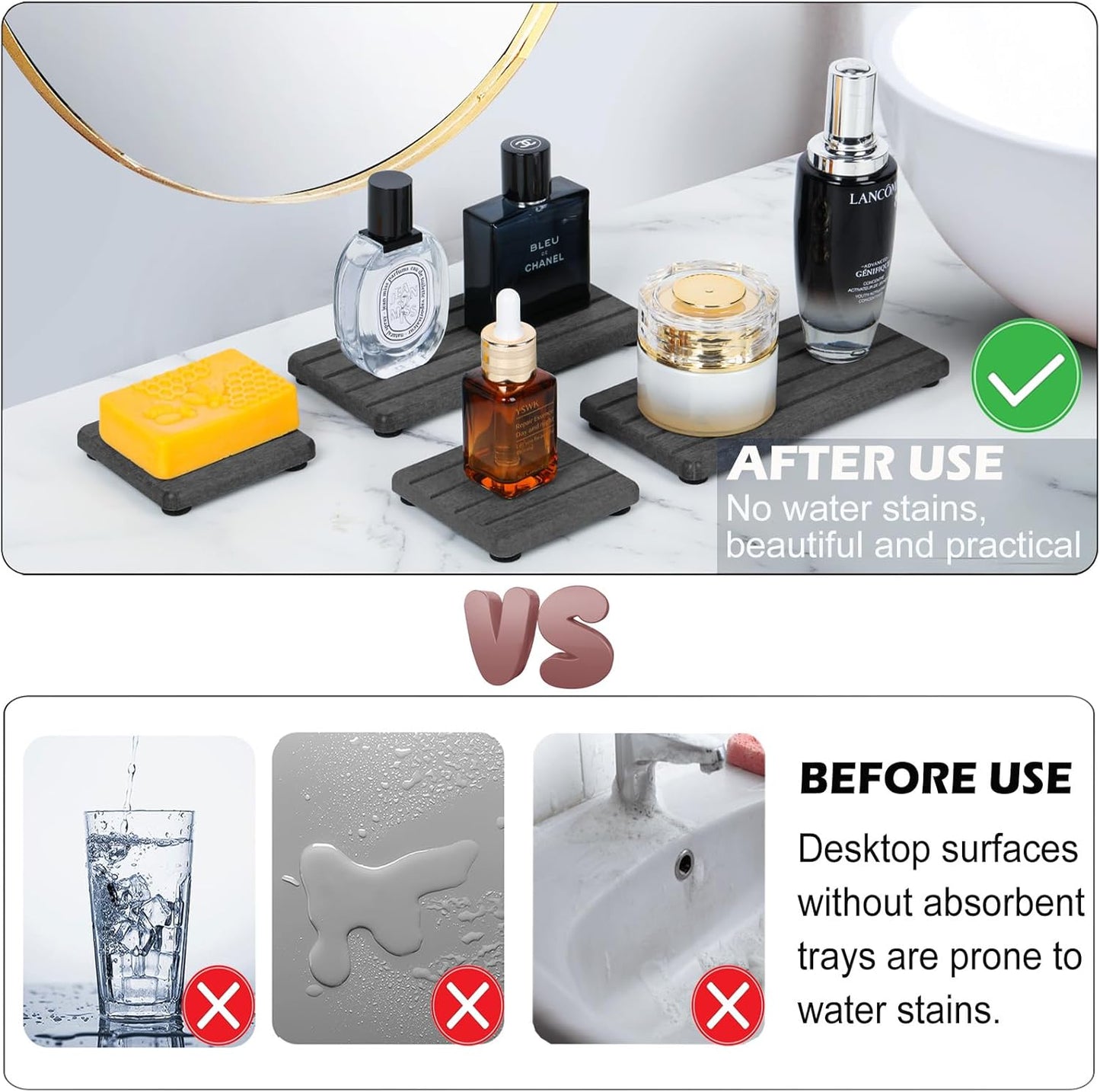 3PCS Stone Drying Tray, Stone Soap Tray, Water Absorbing Stones Trays for Sink, Fast Dry Diatomite Stones Sink Mat, Used for Hand Soap,Sponge,Toothbrush Holder in Bathroom Counter and Kitchen Sinks