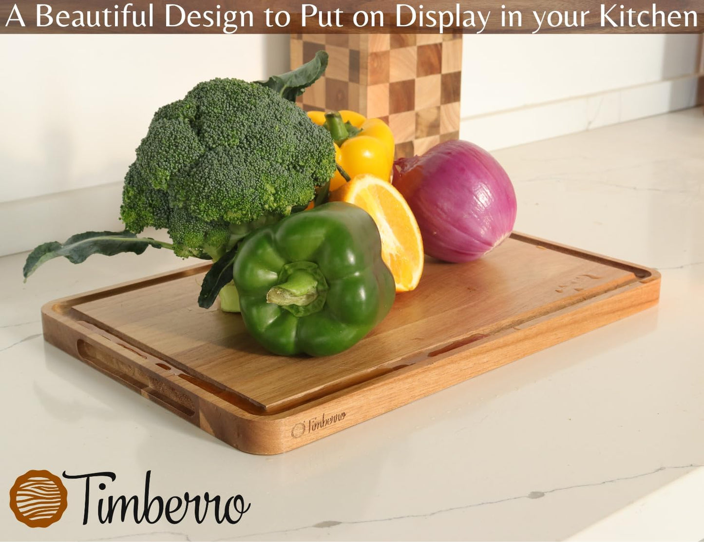 Acacia Wood Cutting Board (15x10x0.8 In.) - Solid Organic Wooden Meat Boards for Kitchen, Real Hardwood Chopping Butcher Block with Deep Juice Groove Well for Counter