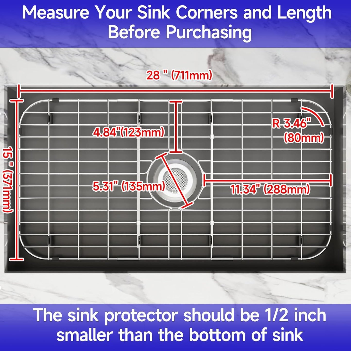 Sink Protectors for Kitchen Sink, Sink Grate Grid for Bottom of Sink, Metal Sink Rack, Bottom Basin Rack, Stainless Steel, 28" x 15"