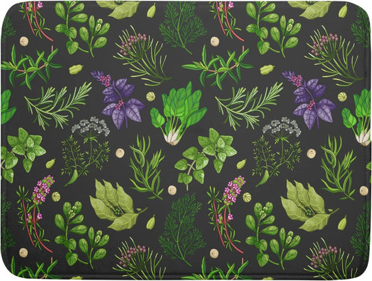 Herbs Dish Drying Mat for Kitchen Counter 18 X 24 Inch Microfiber Absorbent Dish Draining Mats Extra Large Green Plant