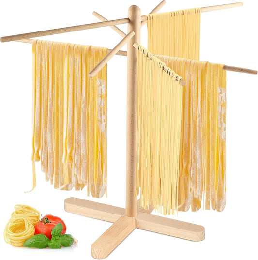 Pasta Drying Rack, Collapsible Pasta Drying Rack For Spaghetti, Easy Storage Homemade Stand Dryer Hander For Fresh Noodle, Natural wood