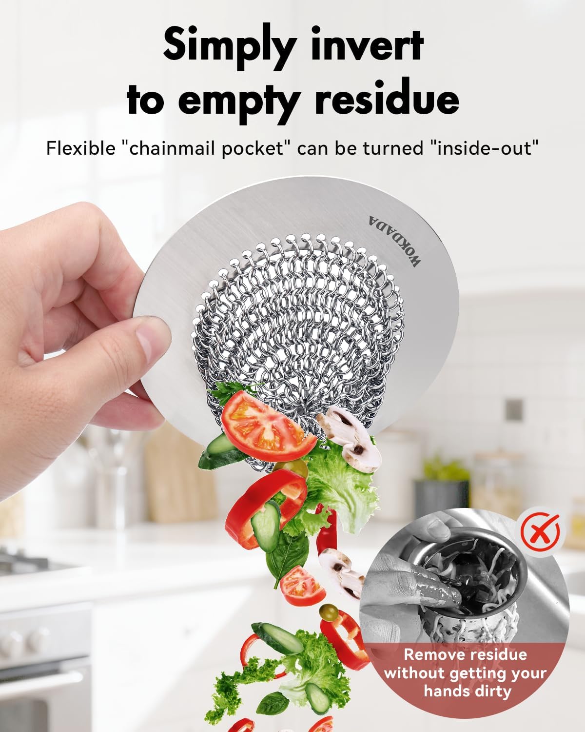 2 PCS Kitchen Sink Drain Strainer, Flippable Mesh Sink Strainer, 304 Stainless Steel Sink Screen, Easy Clean Large Basket Strainer, Anti-Clog Garbage Disposal Cover Fit for Standard Sink Drain