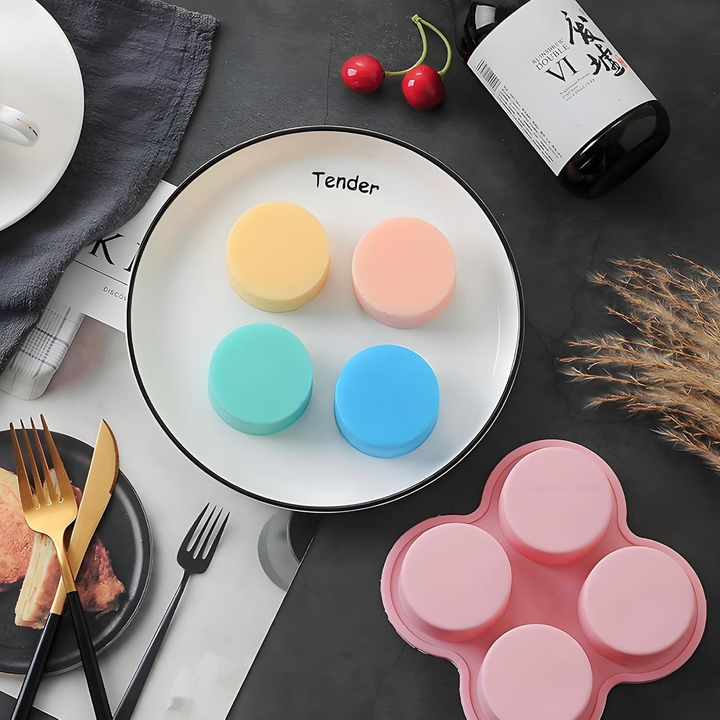 HUIKANGSHENG 2 Pack Air Fryer Egg Bite Molds, 4-Cup Silicone Mini Round Muffin Pans for Oven, Air Fryer & Pot, Reusable Non-Stick Baking Molds (Pink)