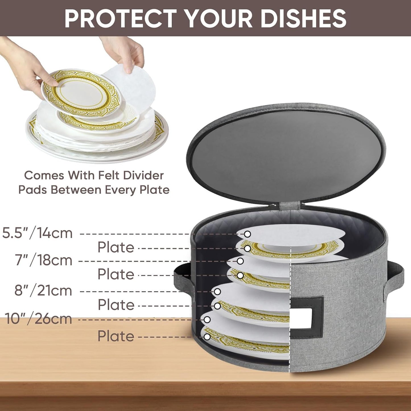 BALEINE China Storage Containers, Sturdy Quilted Wine Glass Storage, Plate Organizer with Carry Handles, Moving Boxes for Dishes, Cups, Mugs and Stemware (Plate Mug Combo, Hard Shell Grey)