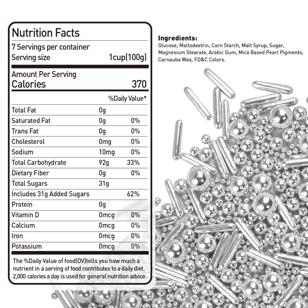 Dazzjoy Silver Pearl Rods Sprinkles, 130g/4.58oz, Mix Size, Pearl Sprinkles for Cupcake Decorating, Cupcake Toppers, Cake Decorations, Ice Cream, Wedding Party Valentines Easter Supplies