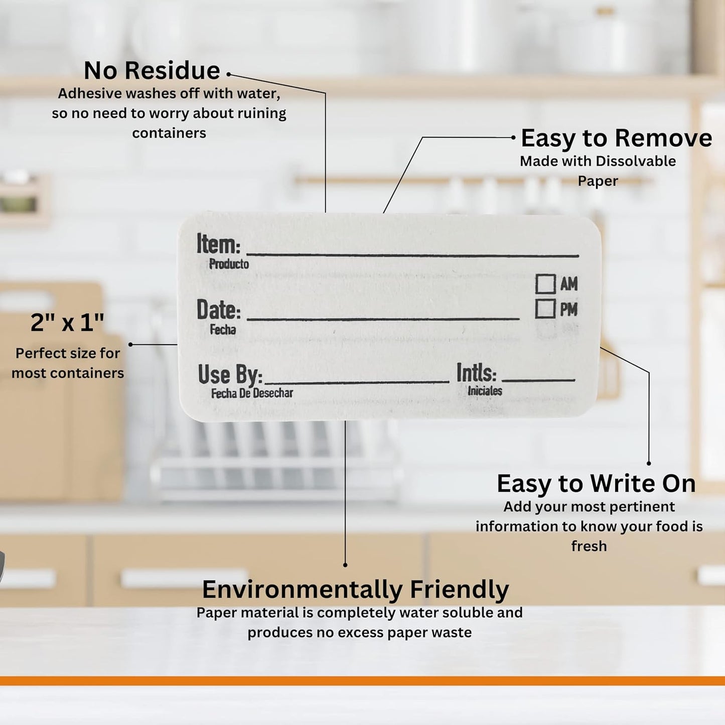 2x1 Dissolvable Food Labels, 1000 Label Stickers, Bottle Labels for Storage Bins, Sticker Labels for Food containers, (1000, Black)