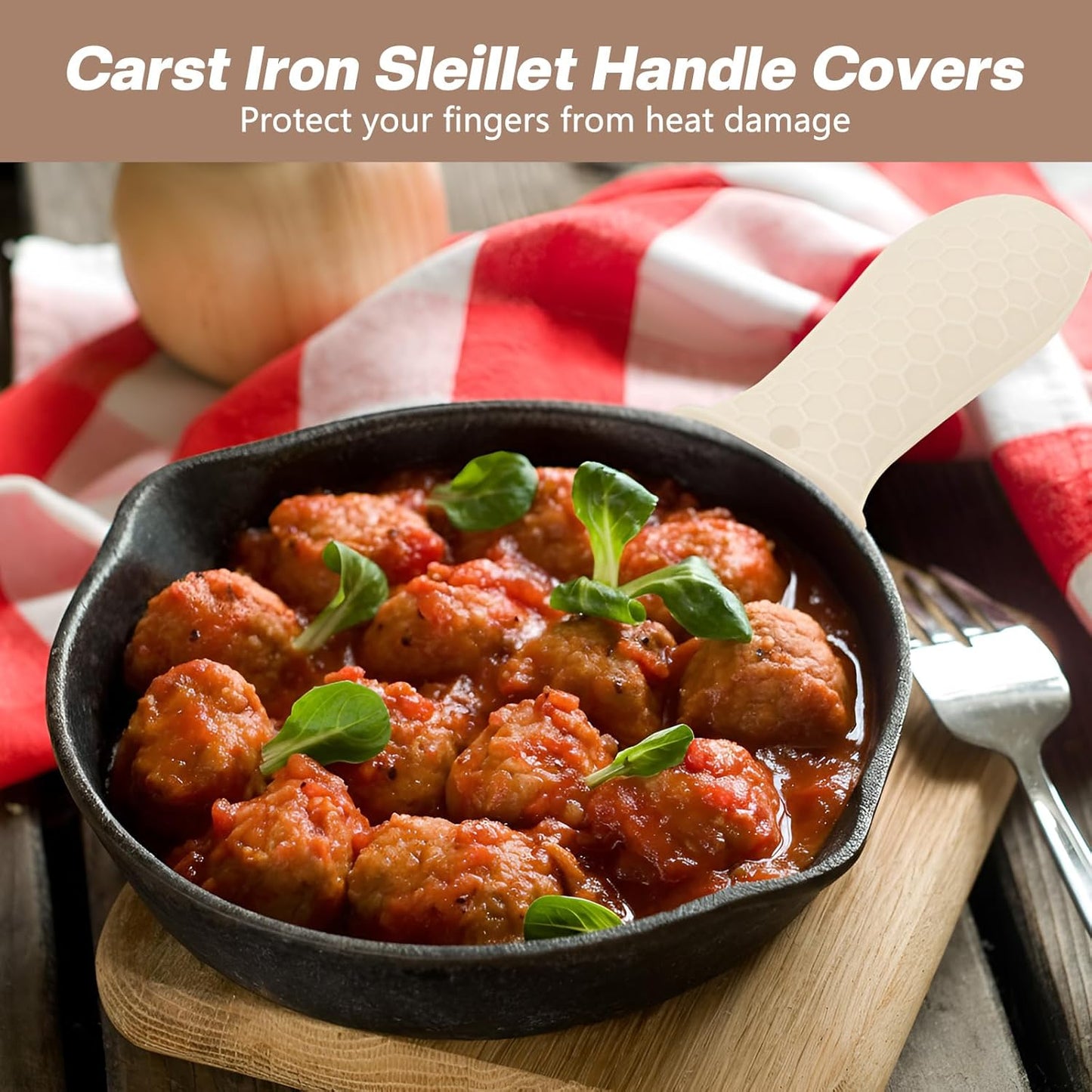 Patelai 2pcs Silicone Handle Cover for Cast Iron Skillet Kitchen Silicone Handles for Pots and Pans Non-Slip Pot Holder Sleeve for Fry Pan Griddles Metal Aluminum Cookware(Beige)