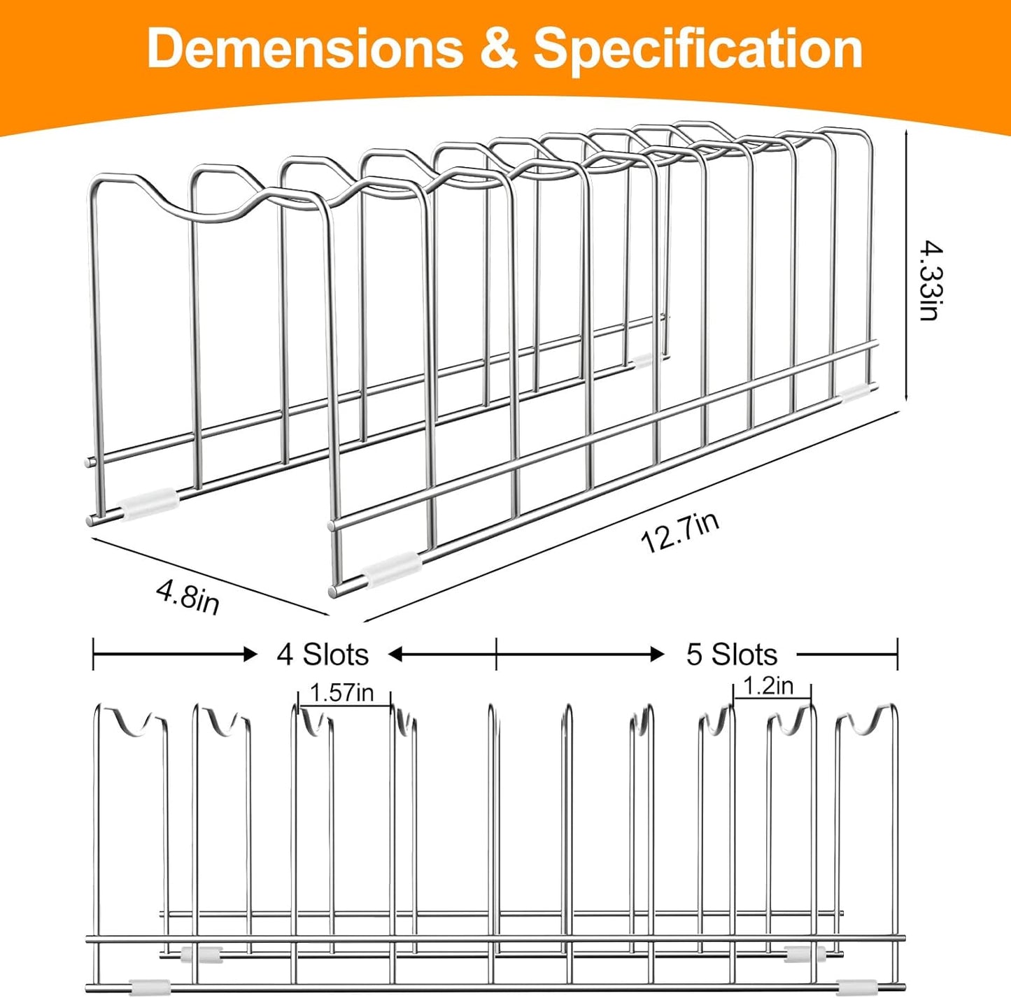 FLSEPAMB Pot Lid Organizer Pan Lid Organizer Kitchen Pot Lid Rack Suitable for Bakeware Dish Plate, Cutting Boards, Pots & Pans, Serving Trays, Reusable Holder (2 Pack)