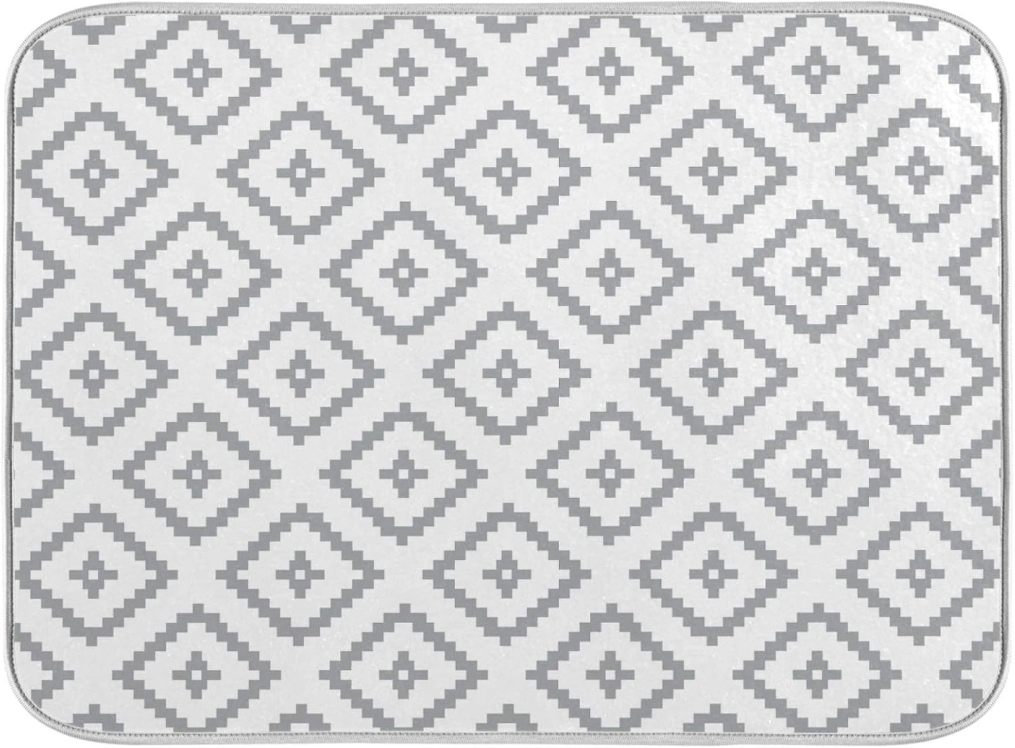 Super Absorbent Dish Drying Mat, Microfiber Fast-Drying Dish Mat, 24" x 18, Kitchen Dish Drying Pad, White Moroccan Rhombus Plaid