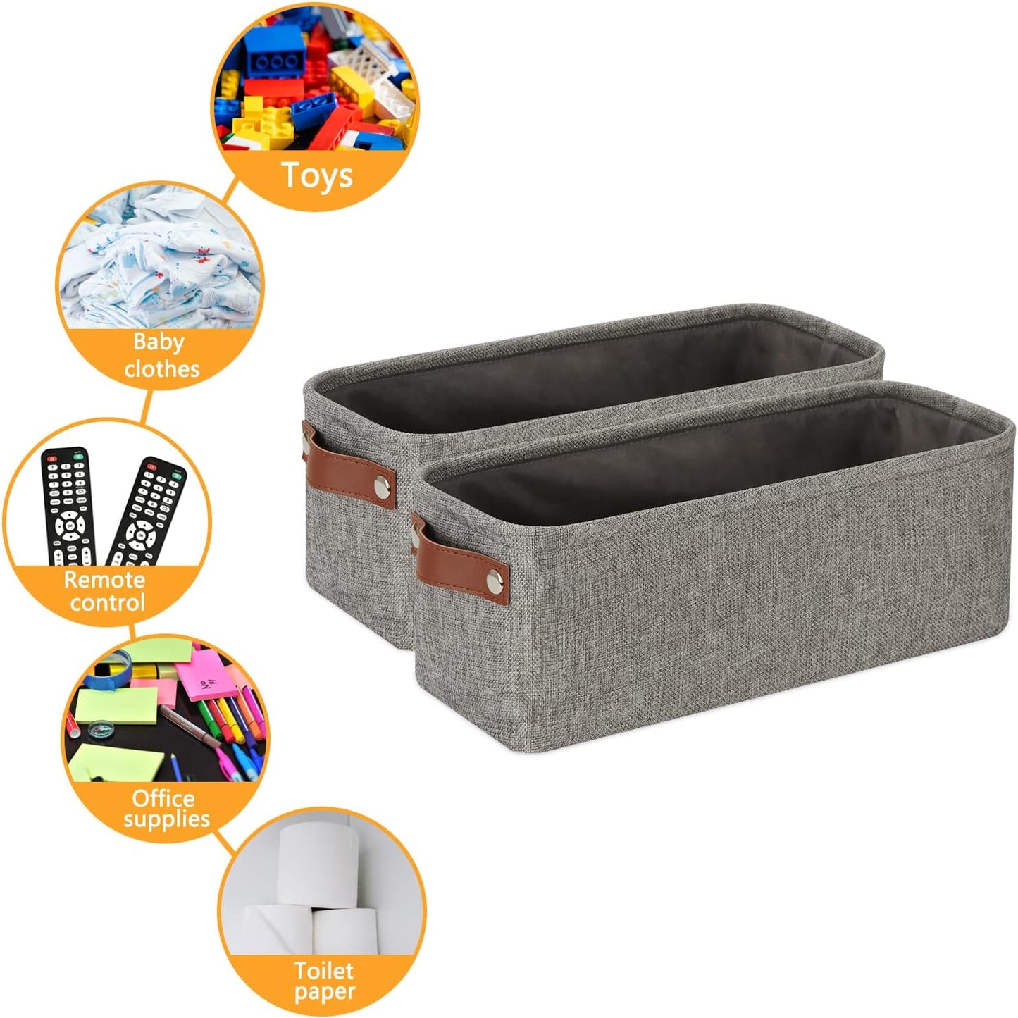 DULLEMELO Soft Cotton Fabric Bathroom Storage Baskets 2 Pack Fabric Shelf Baskets for Gifts Empty Small Storage Organizer for Closet,Toys,Bedroom (Grey)