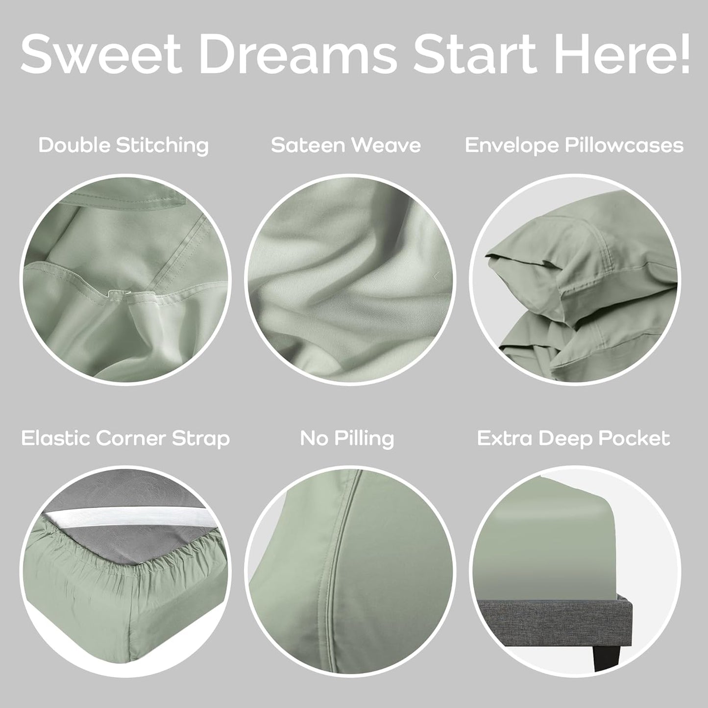 100% Viscose from Bamboo Sheets Full Size, Super Soft Bedding Set, 4 PC Cooling Sheets for Hot Sleepers, Vegan Silk Moisture Wicking, Organically Grown Bedsheet, Sage - 54" x 75"