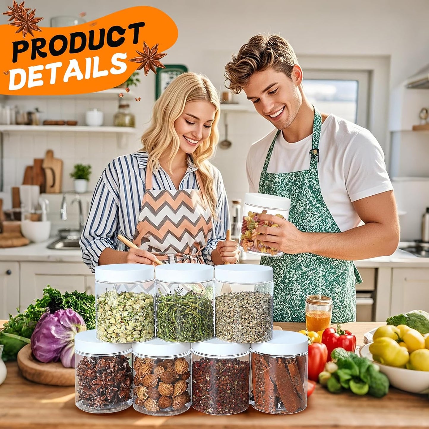 48pcs 8 oz Plastic Containers with Lids Labels Leak Proof BPA Free Airtight Refillable Clear Small Containers Storage Jars for Storing Dry Food Slime Honey Jam,white