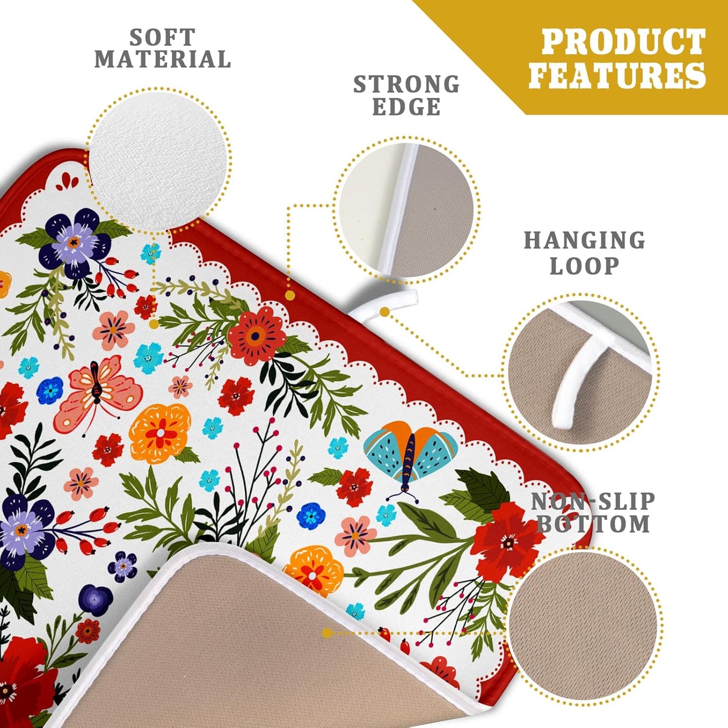 Flowers Printed Dish Drying Mat Floral Coffee Mat for Kitchen Counter Small