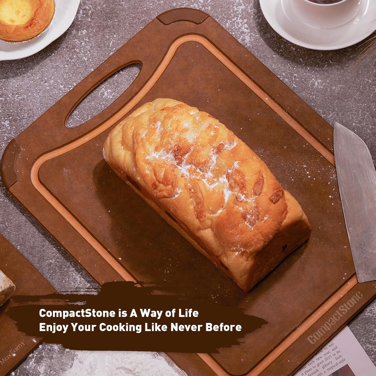 Cutting Board with Non-Slip Feet and Juice Groove for Kitchen, Wood Fiber Composite, 14.6-Inch by 10.8-Inch, Brown