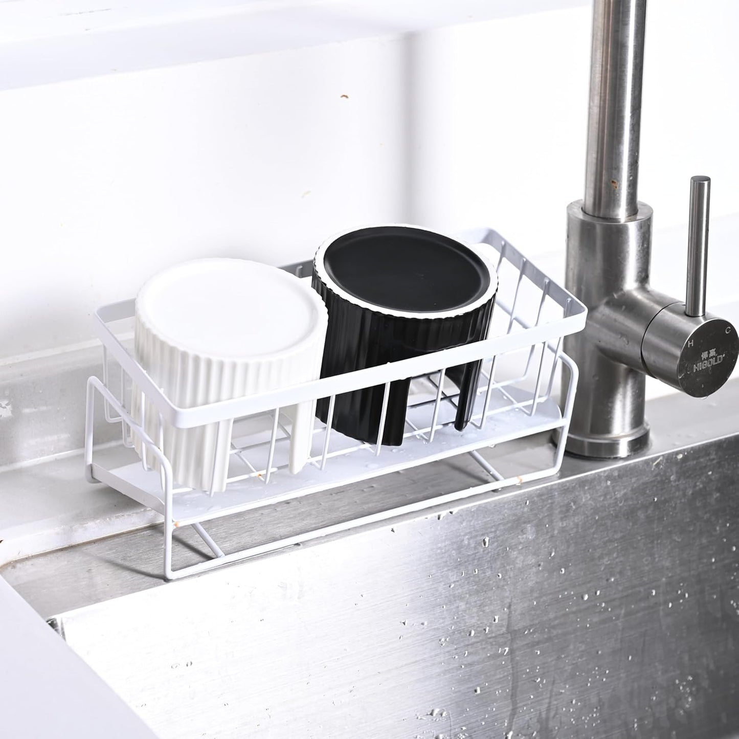 Ceramic Sponge Holder for Kitchen Sink - White Dish Sponge Caddy, Scouring Pads Drying Rack for Countertop