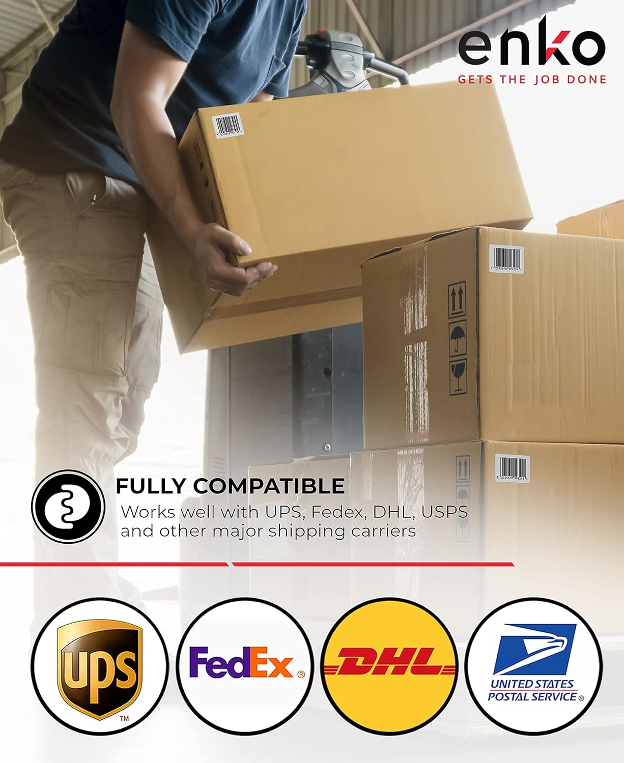 enKo [12 Rolls, 7440 Labels] 4 x 2-1/2 inches Direct Thermal Labels, FBA Stickers, FNSKU Label Compatible for Zebra/Eltron