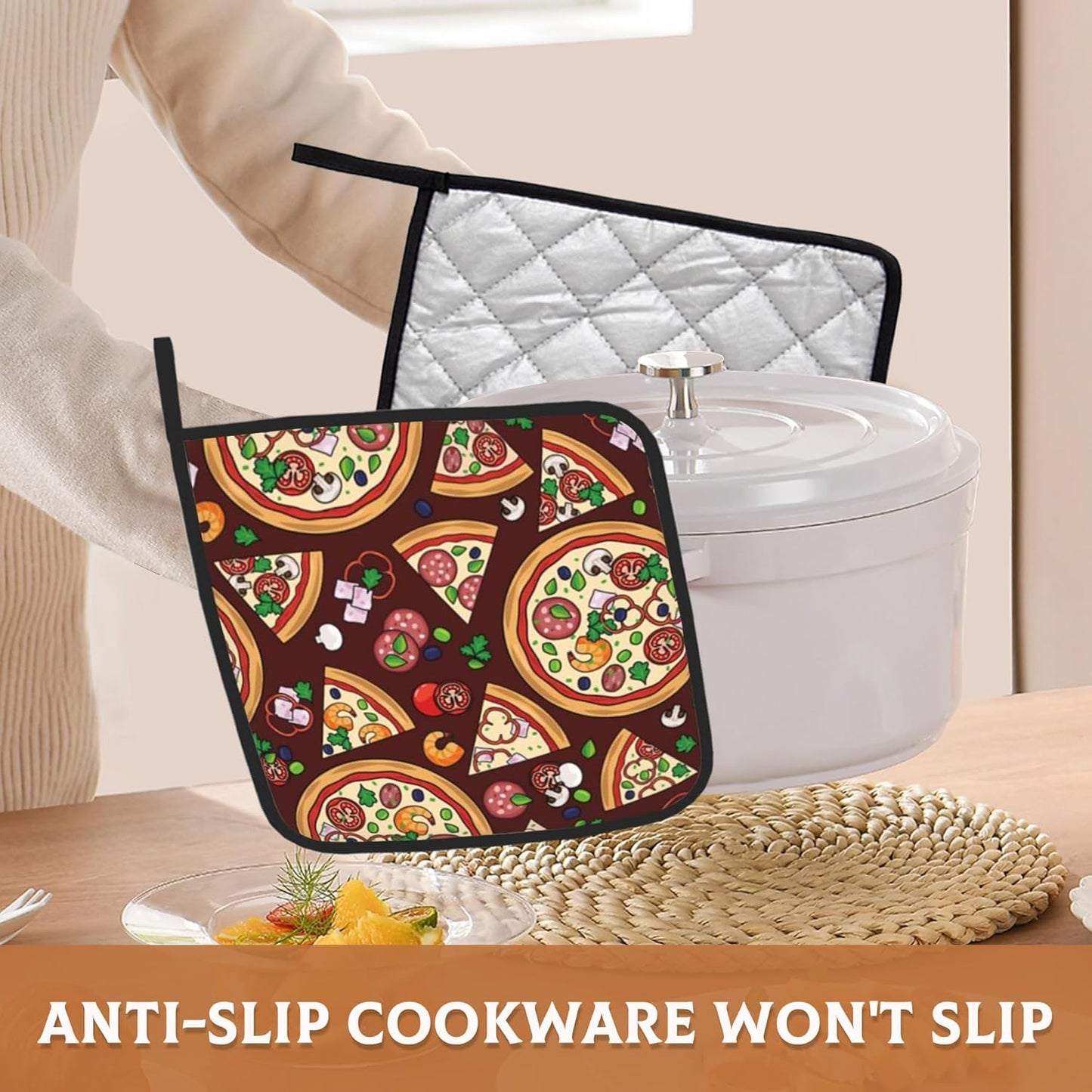 2 Pack Pizza Slices Ingredients Pot Holders for Kitchen Heat Resistant, Potholders for Kitchens Washable for Cooking & Baking & Microwave