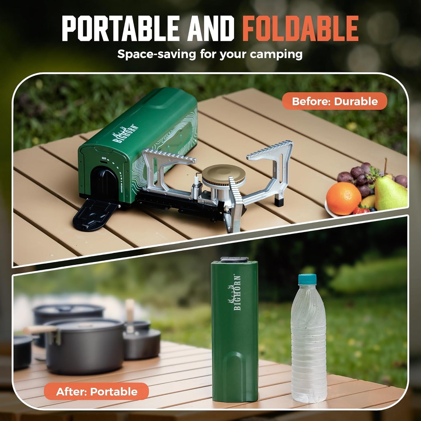 BIG HORN OUTDOORS Butane Camping Stove, Portable Folding Gas Burner with Carry Bag for Camping, Emergency Use and Outdoor Cooking