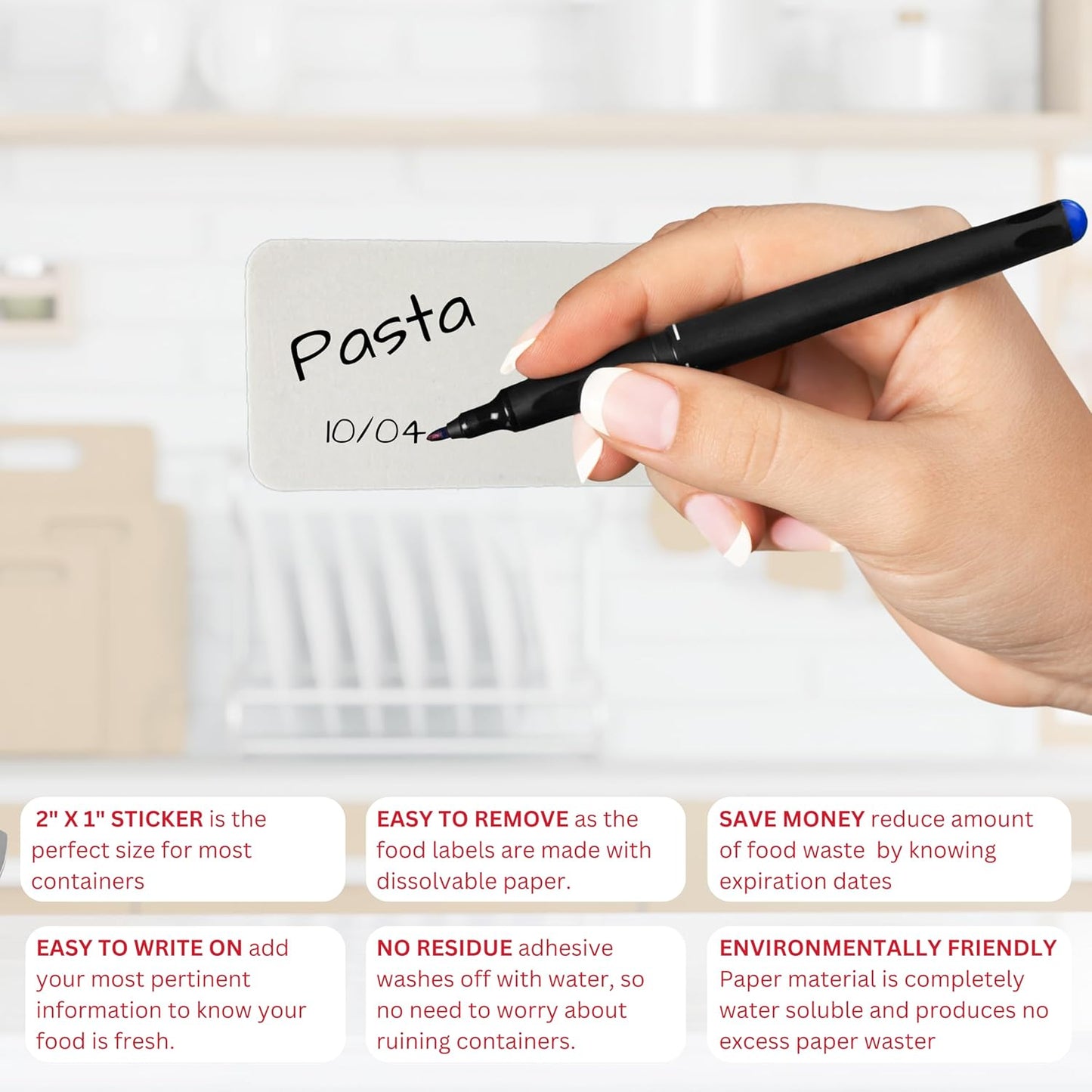 2x1 Dissolvable Food Labels, 250 Label Stickers, Bottle Labels for Storage Bins, Sticker Labels for Food containers, (250, Blank)