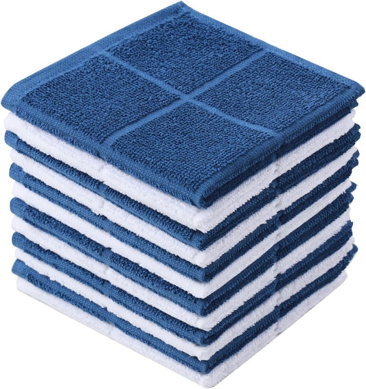Glynniss Dishcloths Kitchen Highly Absorbent Dish Rags 100% Cotton Dish Cloths for Washing Dishes, Cleaning (Middle Blue White, 11x11)
