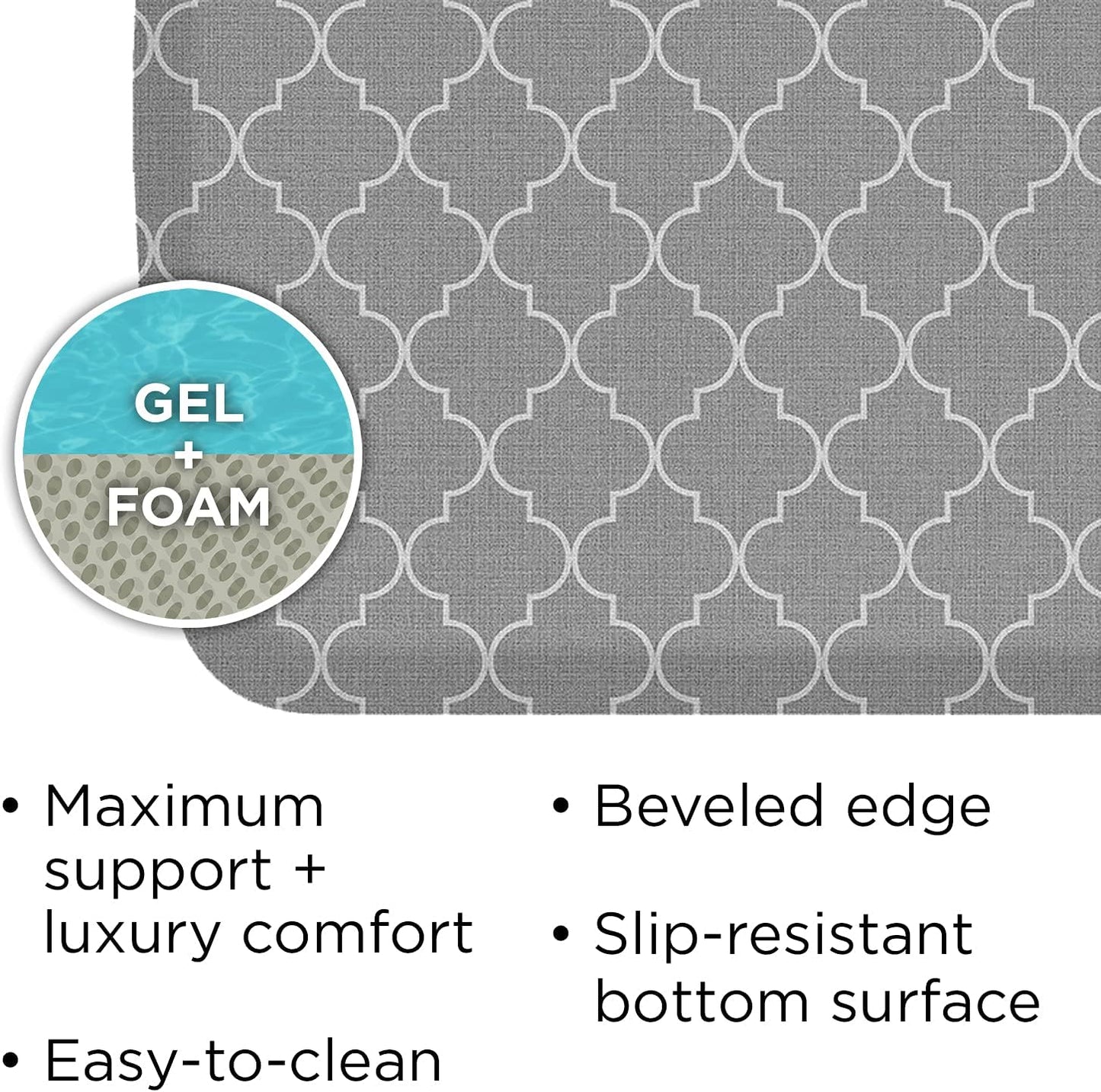 GelPro Elite Premier Anti-Fatigue Kitchen Comfort Floor Mat, 20x36", Trellis Classic Grey