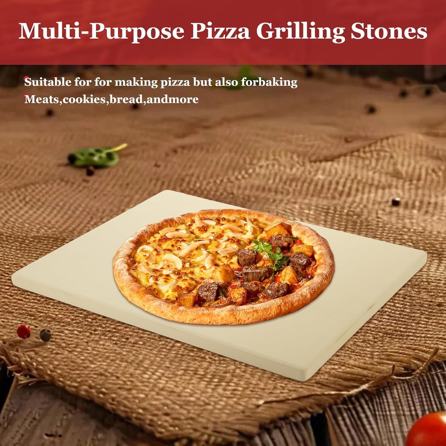 13Pcs Rectangular Pizza Stone for Oven and Grill, 15 x 12 Inch Pizza Stone Set with Pizza Peel, Grill Stone Baking Stone for Outdoor Grill for Pizza, Bread, 0.59'' Thickened Stone Pizza Pan