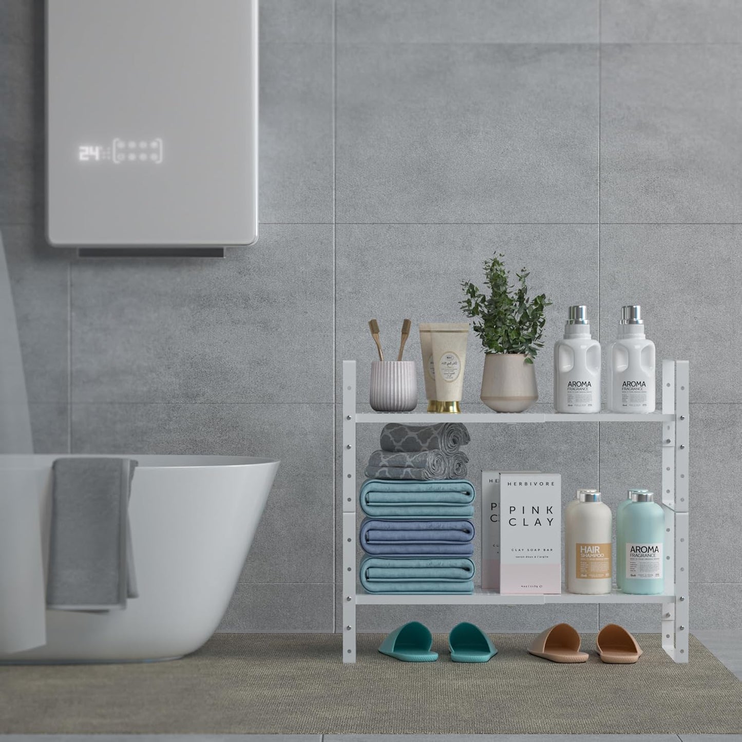 Expandable Shoe Rack Stackable Metal Pantry Storage Shelves Stand Adjustable Height Cabinet Shelf Organizer Racks Spice Shelving(3PACKS/WHITE,MEDIUM)