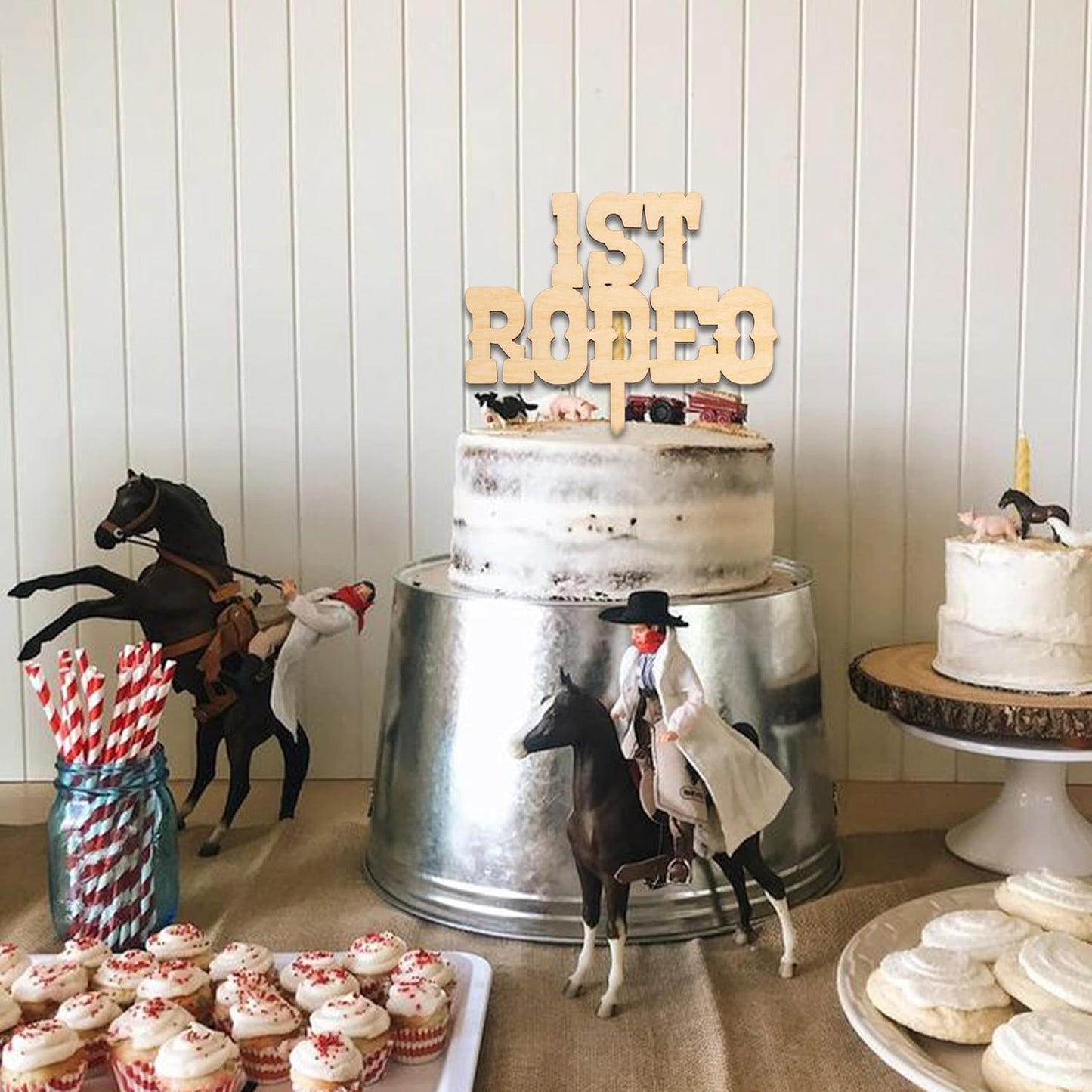1st Rodeo Cake Topper - Western Theme First Birthday Cake Decoration, Suitable for Baby Shower Favors, Anniversary or Photo Booth Props