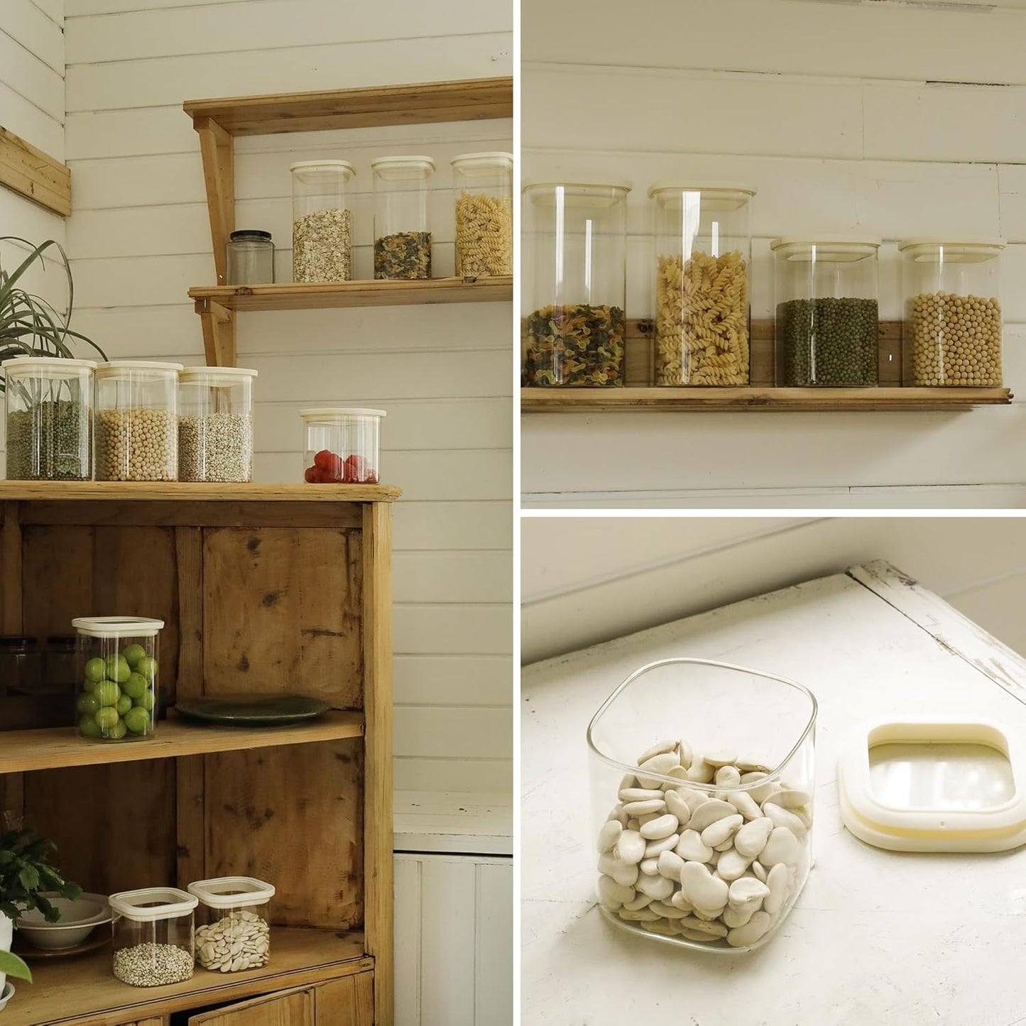 4pcs 25oz Square Pantry Glass Jars with Clear Airtight Lids Kitchen Canisters Sets for Flour, Sugar Refrigerator Safe, Patent Approved