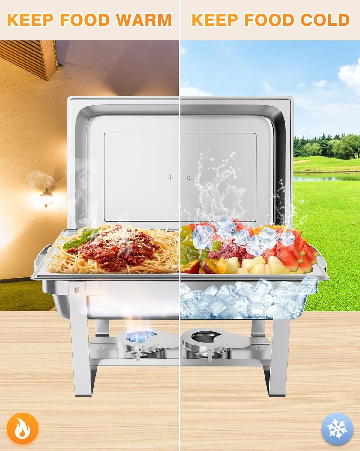 GarveeHome Chafing Dish Buffet Set 6 Pack, 8 QT Food Servers and Warmers Stainless Steel Chafer with Water Pan for Weddings, Parties, Banquets, and Catering