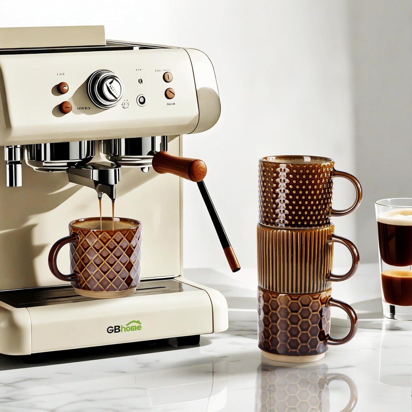 GBHOME 12 OZ Stackable Coffee Mugs, Ceramic Coffee Cups with Texture Patterns for Man,Woman,Dad,Mom, Modern Coffee Mugs Set of 4 for Latte/Cappuccino/Cocoa. Dishwasher&Microwave Safe