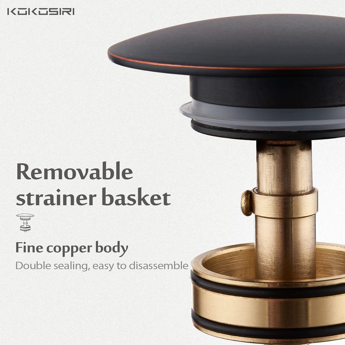 KOKOSIRI Pop Up Sink Drain with Strainer Basket, Oil Rubbed Bronze Bathroom Sink Drain with Detachable Hair Catcher Anti Clogging for Vanity Vessel Sink Without Overflow, C1002ORB