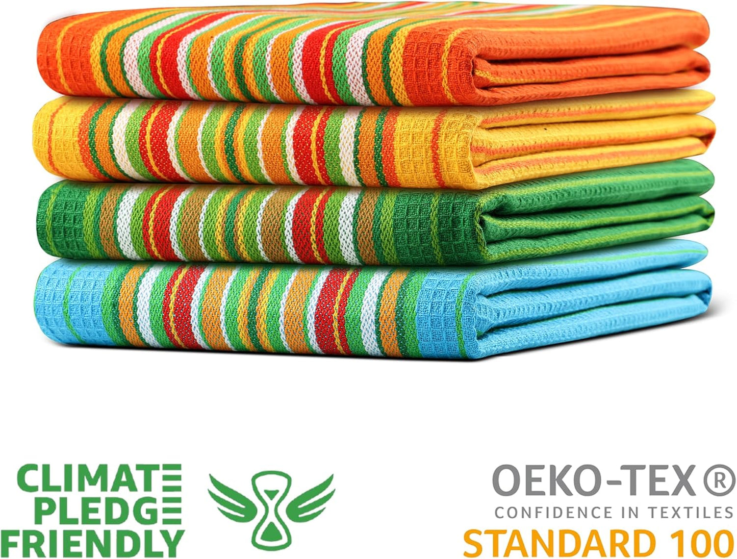 Urban Villa Salsa Stripe Kitchen Towels 100% Cotton Dish Towels for Kitchen Multi Color Highly Absorbent Multi-Purpose Waffle Dish Cloths for Cleaning Soft Hand Bar Towels 20x30 Inches (Set of 4)