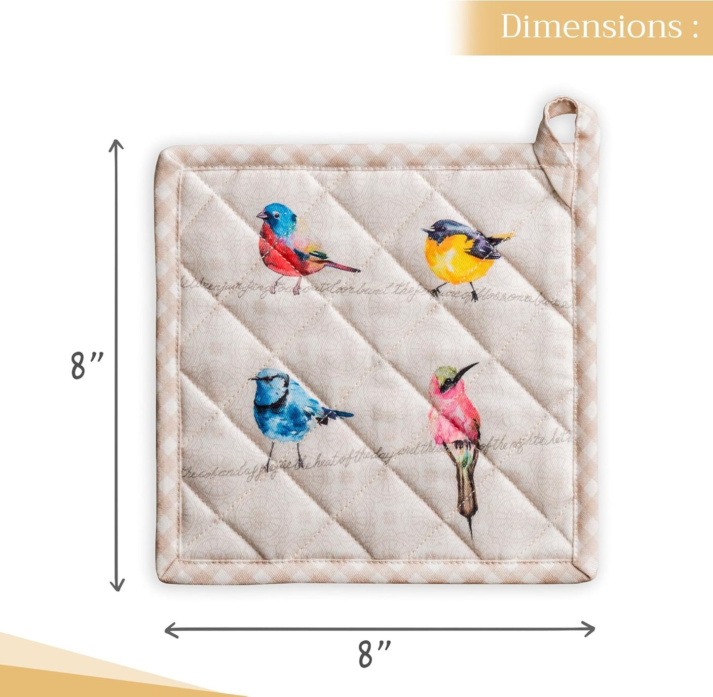 Maison d' Hermine Birdies On Wire 100% Cotton Pot Holder, 8 - inch by 8 - inch.