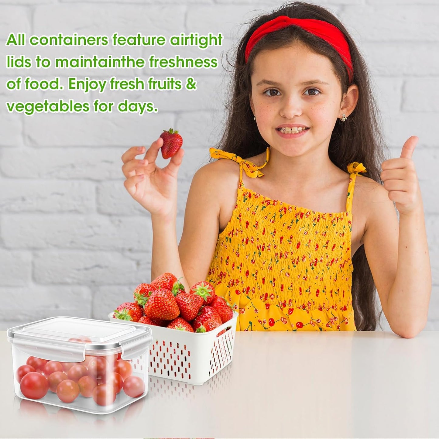 6 Pack Fruit Storage Containers for Fridge, Produce Saver Vegetable Container with Drain Colanders - Refrigerator Organizer for Lettuce Keepers Berry Container