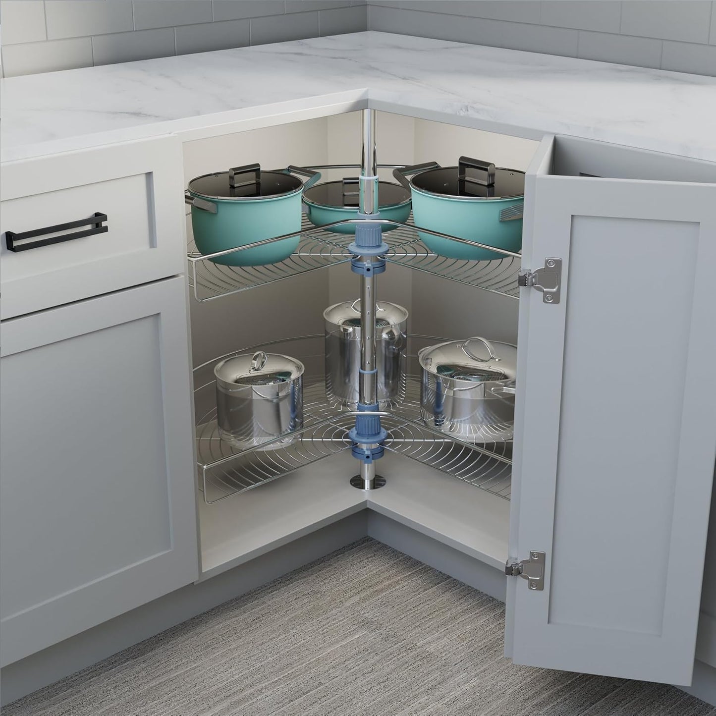 Dowell 32" Kidney Lazy Susan, 2 Shelves, Kitchen Base Corner Cabinet Organizer (Chrome 4001 270 32)