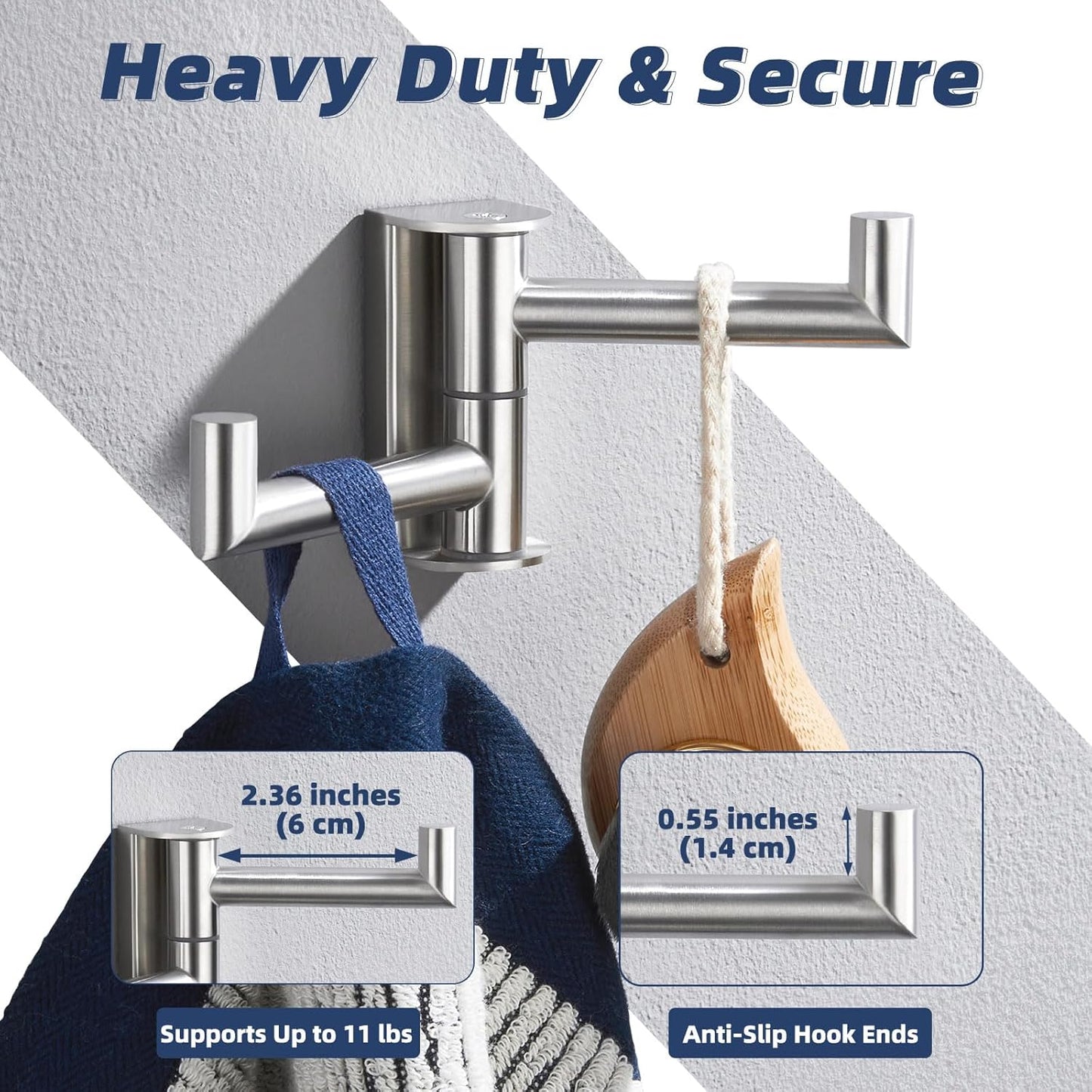 APLusee Brushed Nickel Double Swivel Towel Hook, 304 Stainless Steel Folding Clothes Hanger with Multi 2 Rotating Arms, Wall Mounted