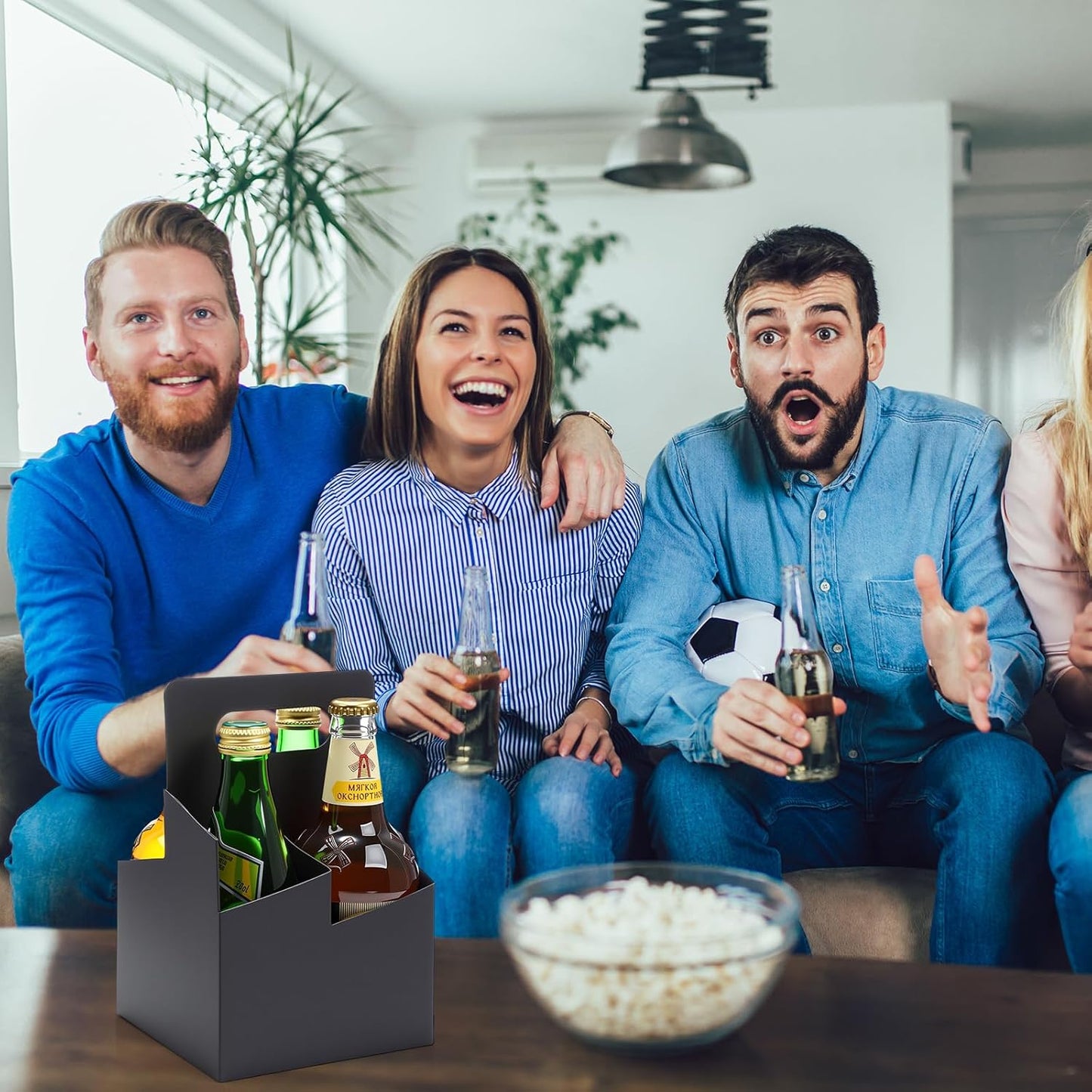 Jetec 4 Cup Drink Carrier with Handle, Kraft Paperboard Beer Carrier, Disposable Drink Holder for Hot or Cold Drinks, 12-16 oz Bottle Holder for Soda and Other Bottled Products(50 Pcs,Black)