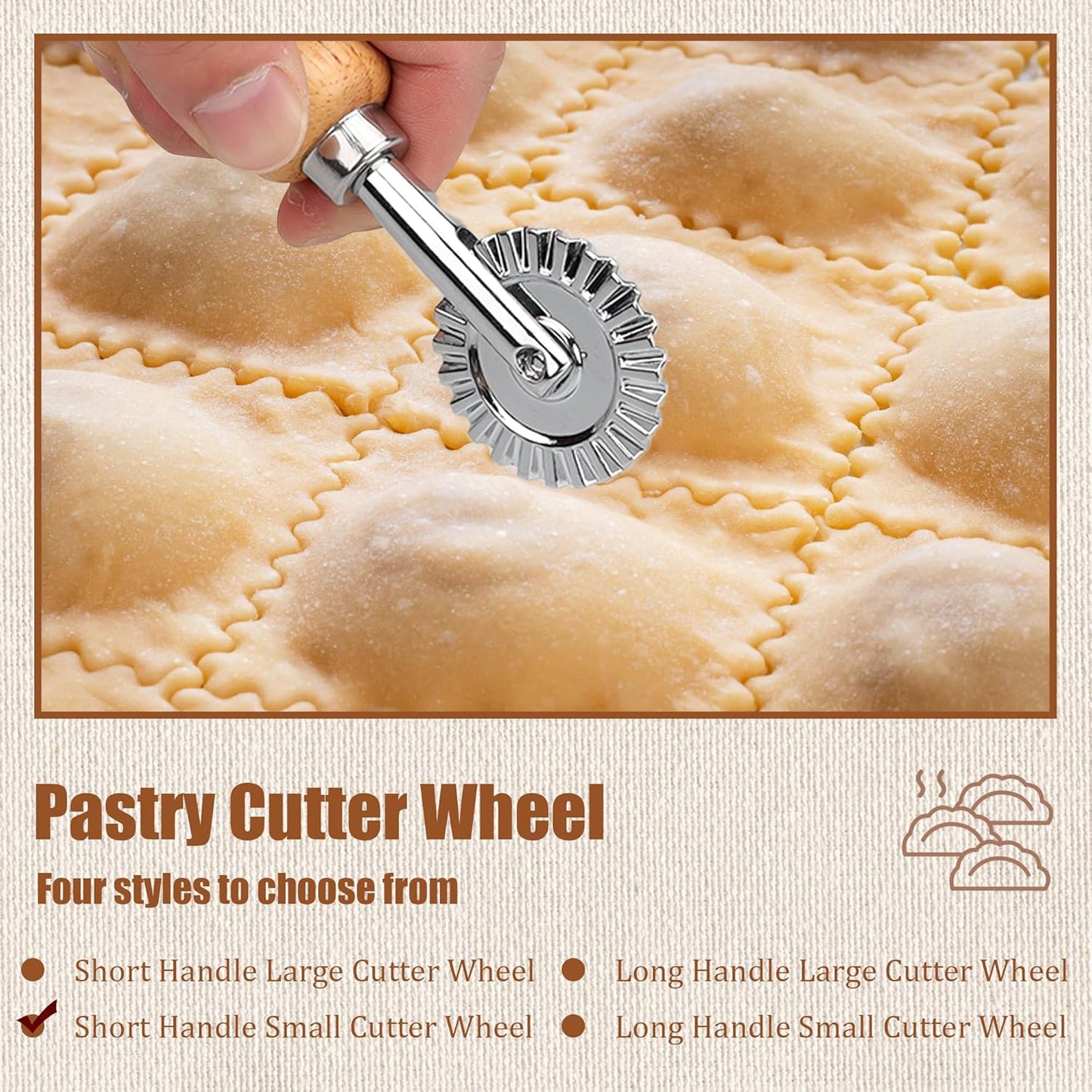 Short Handle Small Cutter Wheel - Exquisite Wooden Handle, Perfect for Pasta, Pizza, Ravioli, Cookie - Versatile Crinkle and Pastry Cutter for Effortless Slicing