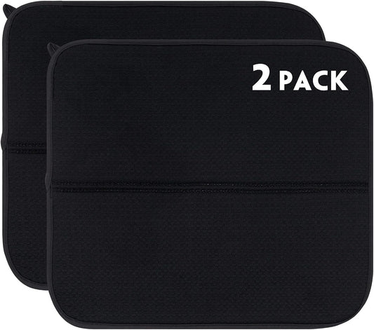 2 Pack Dish Drying Mat, Microfiber Dish Drainer Mat 16x18 inch Large Size Dish Drying Pad, Ultra Absorbent Dish Drying Mats for Kitchen Counter, Coffee, Rack