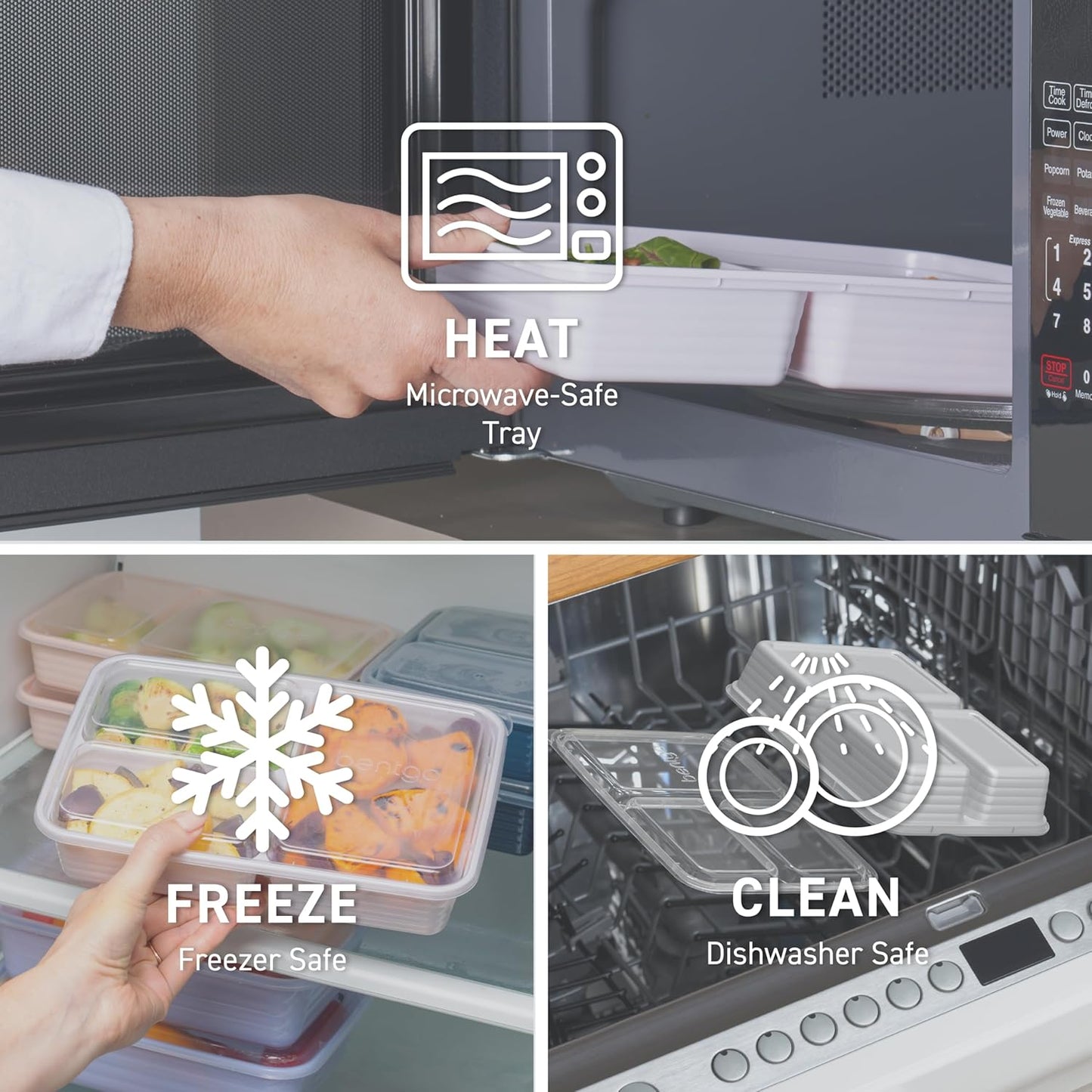 Bentgo 20-Piece Lightweight, Durable, Reusable BPA-Free 3-Compartment Containers - Microwave, Freezer, Dishwasher Safe - Silver