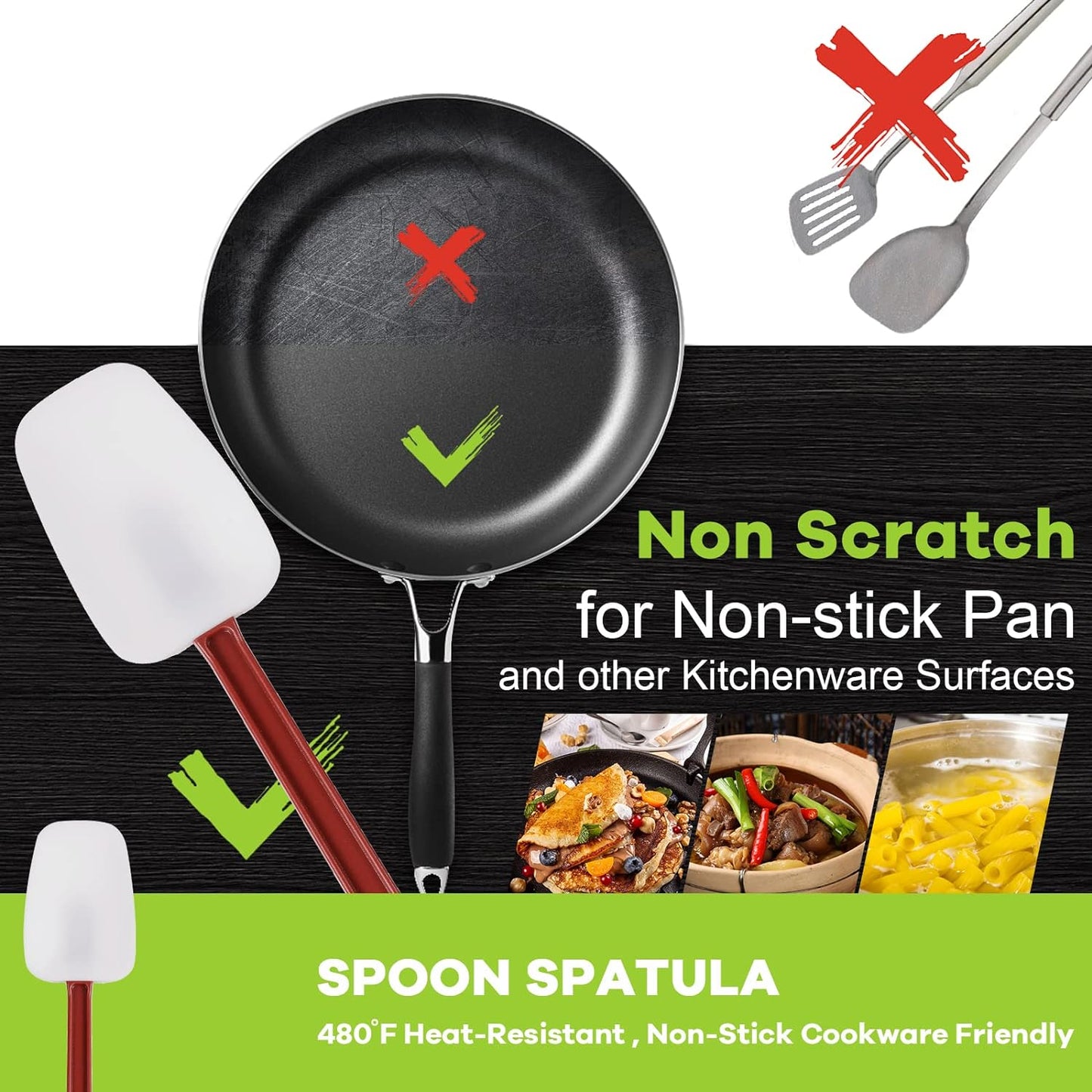 Commercial Spoonula Rubber Spatula Set, High Heat Spatula Spoon 16 Inches, Commercial Spatula for Cooking, Rubber Spatula Set Resistant to 500℉ (1 Scrapers+1 Spoonula 16"/L)